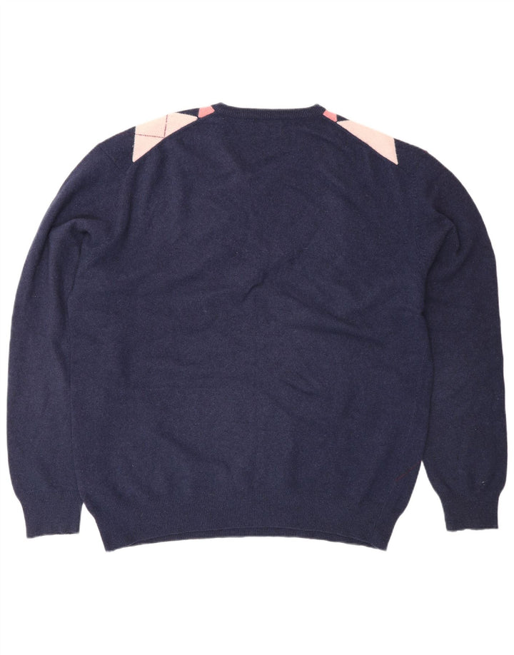 Maglione Kappa da uomo con scollo a V 2XL blu navy a rombi/lana diamante