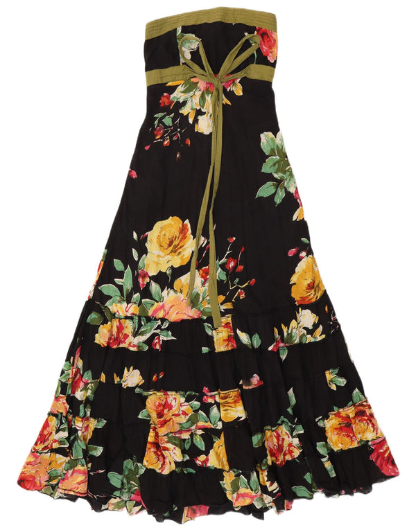 Abito maxi senza spalline da donna VINTAGE UK 14 cotone floreale nero medio