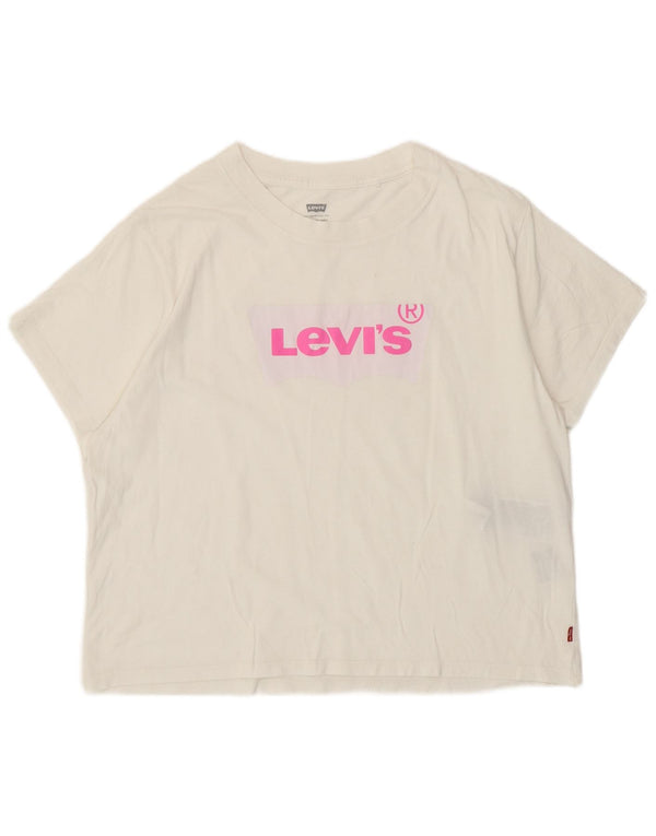 Levi's T-shirt grafica da donna, vestibilità ampia, corta, UK 10, piccola, cotone bianco