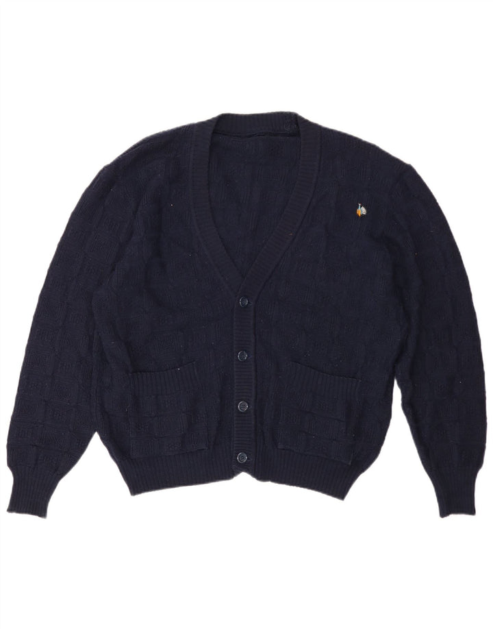 Maglione cardigan da uomo vintage in lana blu navy media