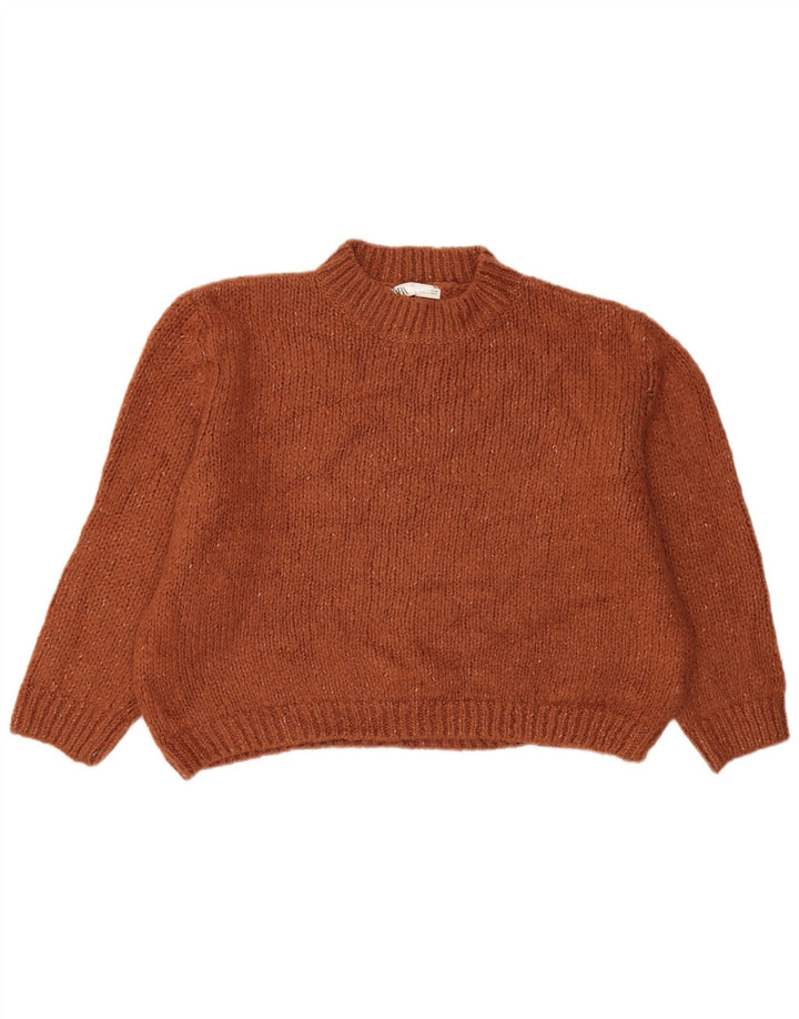 Maglione corto da donna Zara con collo dolcevita UK 14 Marrone medio screziato