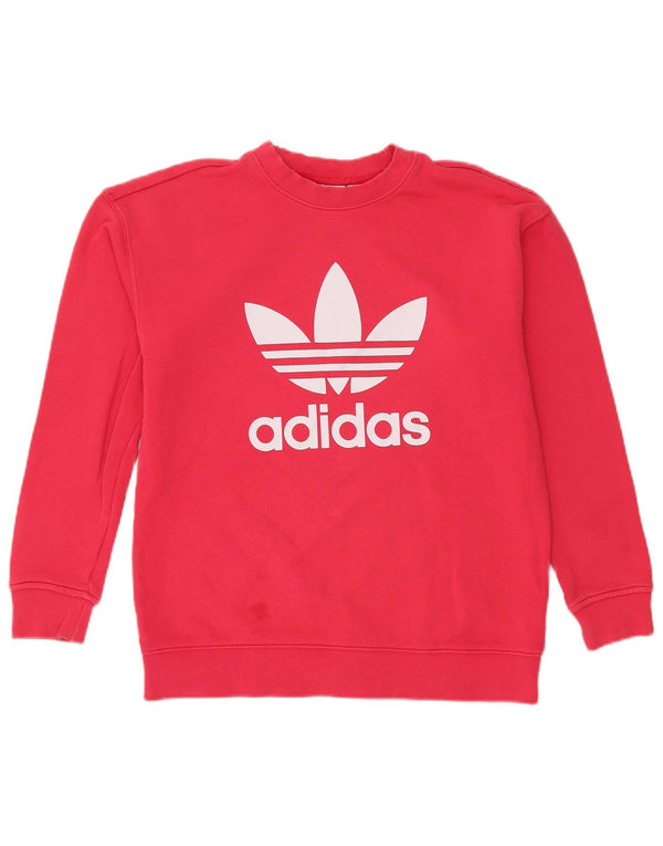 Felpa oversize con grafica da donna Adidas UK 8 Small Red Cotton