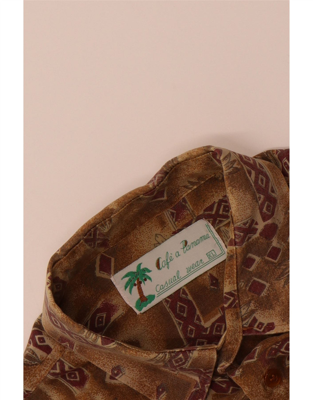 VINTAGE Mens Short Sleeve Shirt XL Brown Geometric