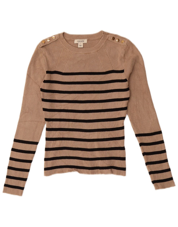 Maglione maglione con scollo a barca da donna Oasis UK 8 Small Beige a righe in viscosa