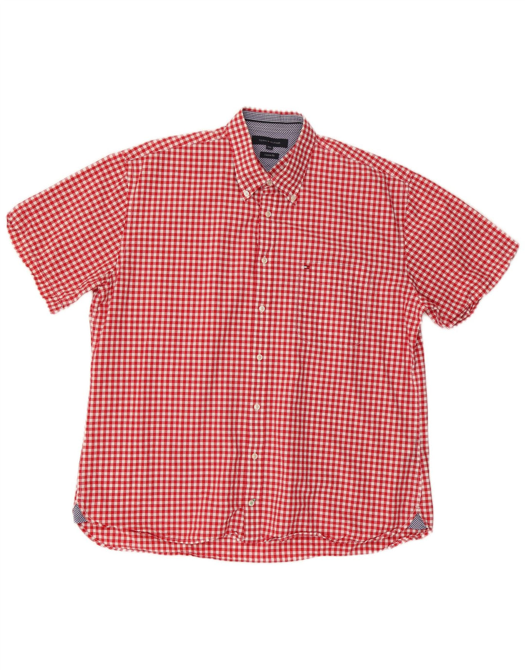 TOMMY HILFIGER Camicia a maniche corte personalizzata da uomo 2XL in cotone a quadretti rosso