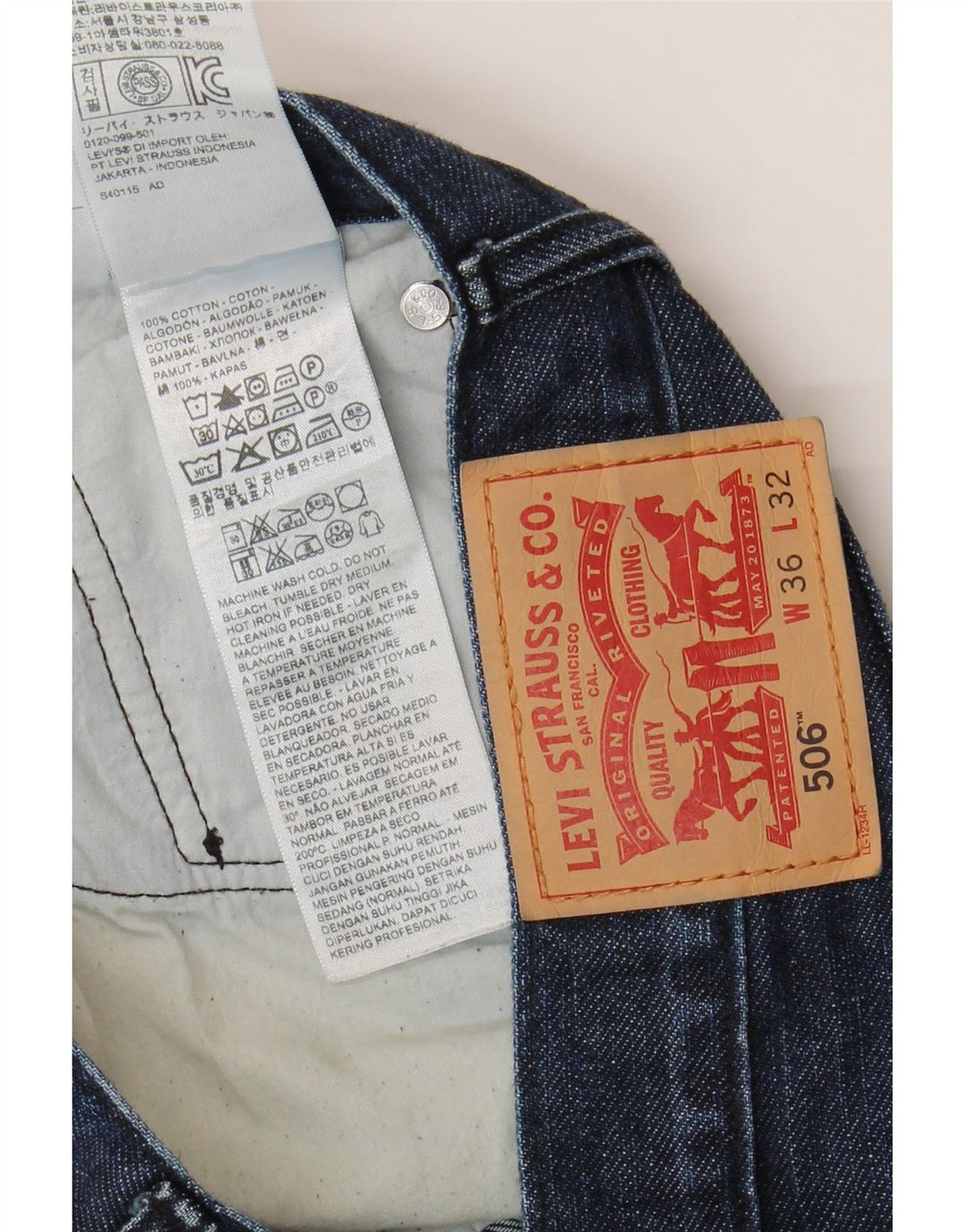 Levi's Mens 506 Straight Jeans W36 L32 Navy Blue Cotton