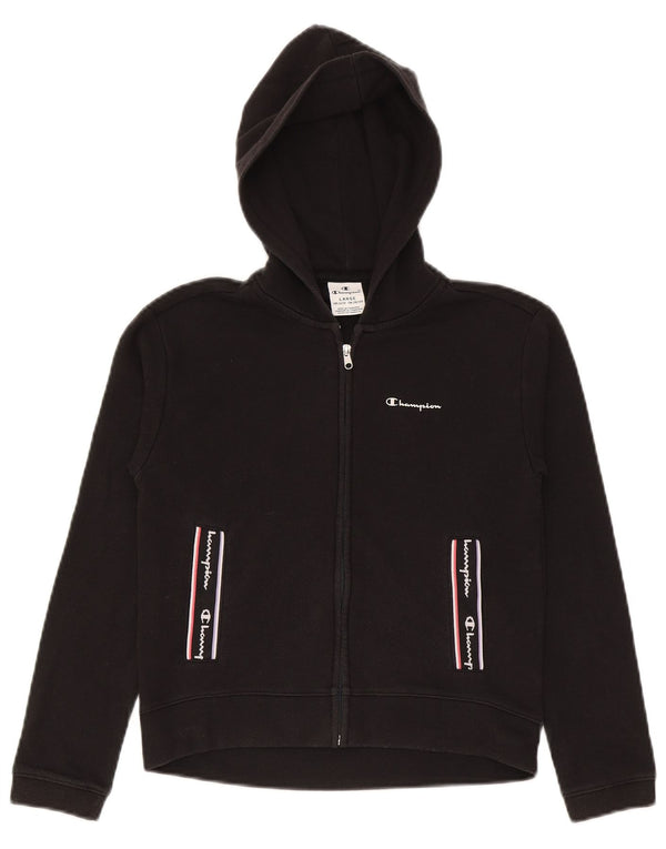 Felpa con cappuccio e zip grafica Champion per ragazze, 11-12 anni, grande, nera