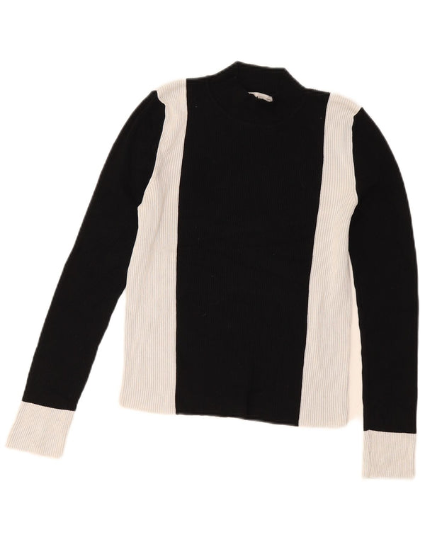 Top corto da donna Zara a maniche lunghe UK 12 viscosa color block medio nero