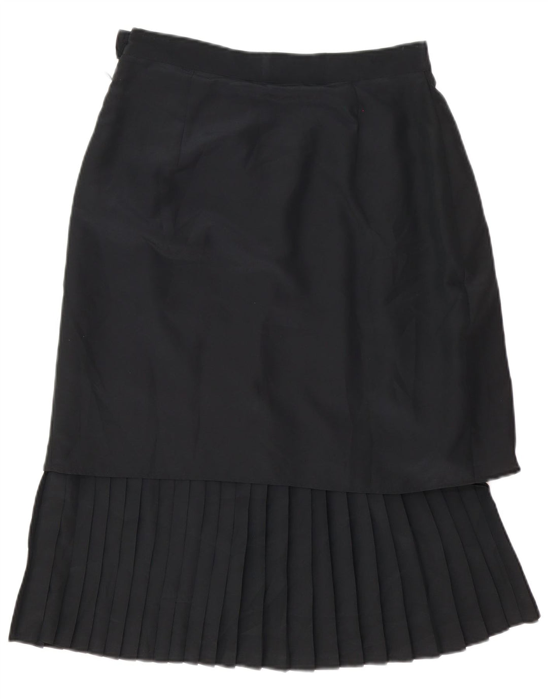 Gonna longuette a pieghe da donna vintage UK 14 media W30 poliestere nero