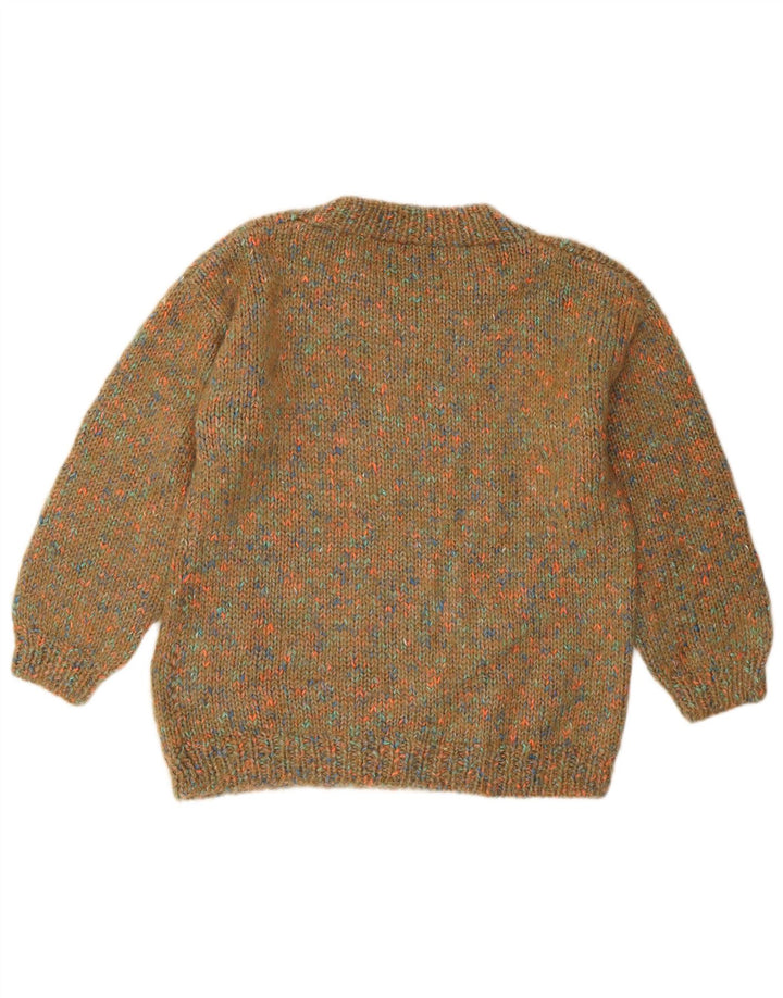 Maglione maglione girocollo da donna vintage UK 12 verde medio screziato