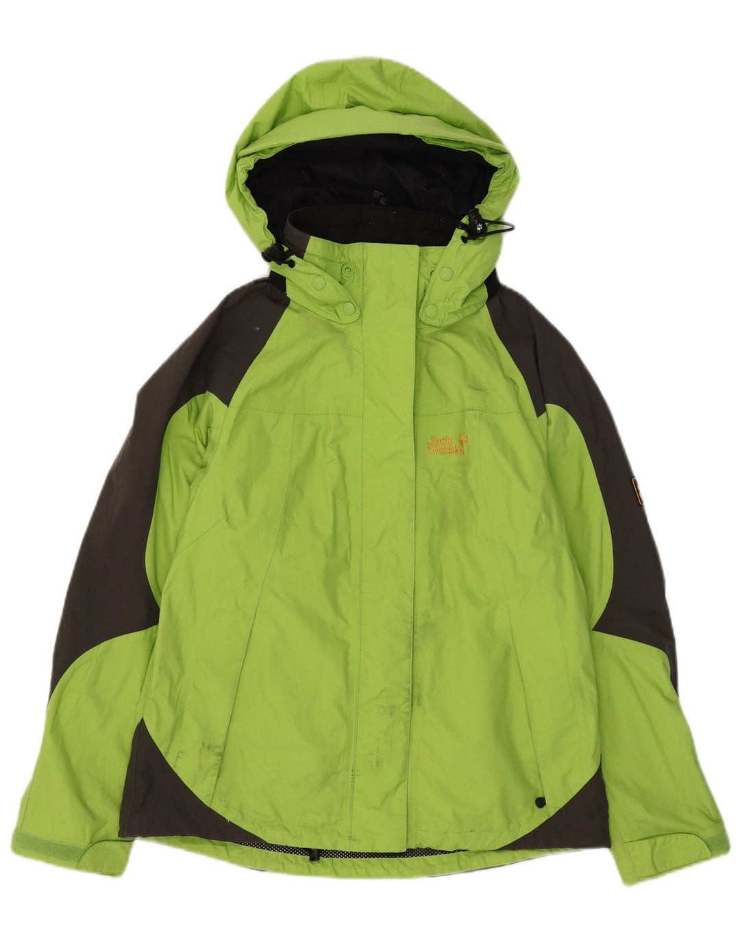 Giacca antipioggia con cappuccio da donna Jack Wolfskin UK 12/14 Colore verde medio