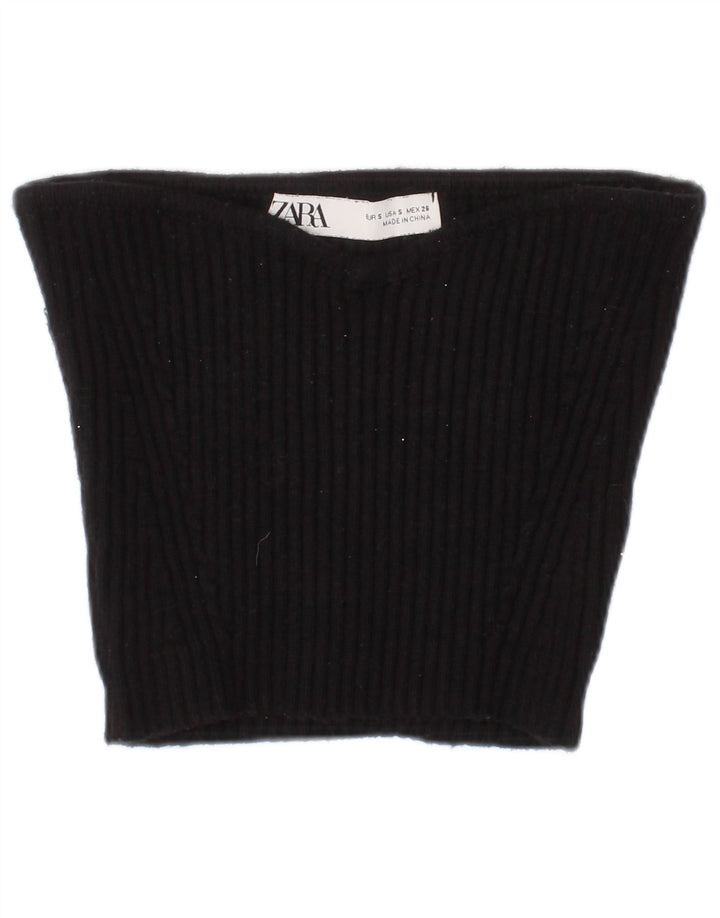 Top corto Zara da donna con spalle scoperte piccolo in viscosa nera