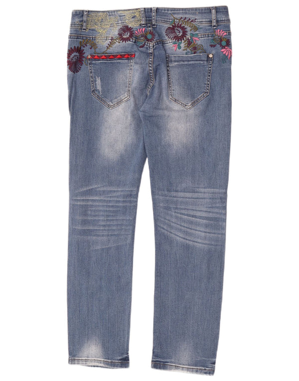 Jeans slim a vita bassa da donna Desigual W30 L30 cotone floreale blu