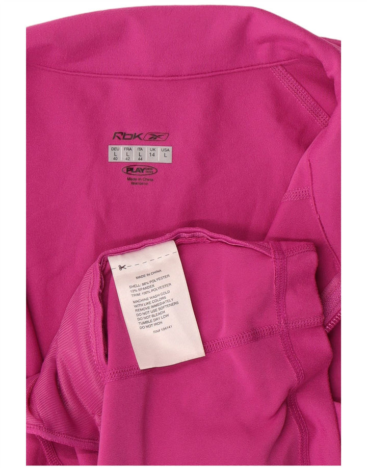 REEBOK Womens Tracksuit Top Jacket UK 14 Large Pink Polyester