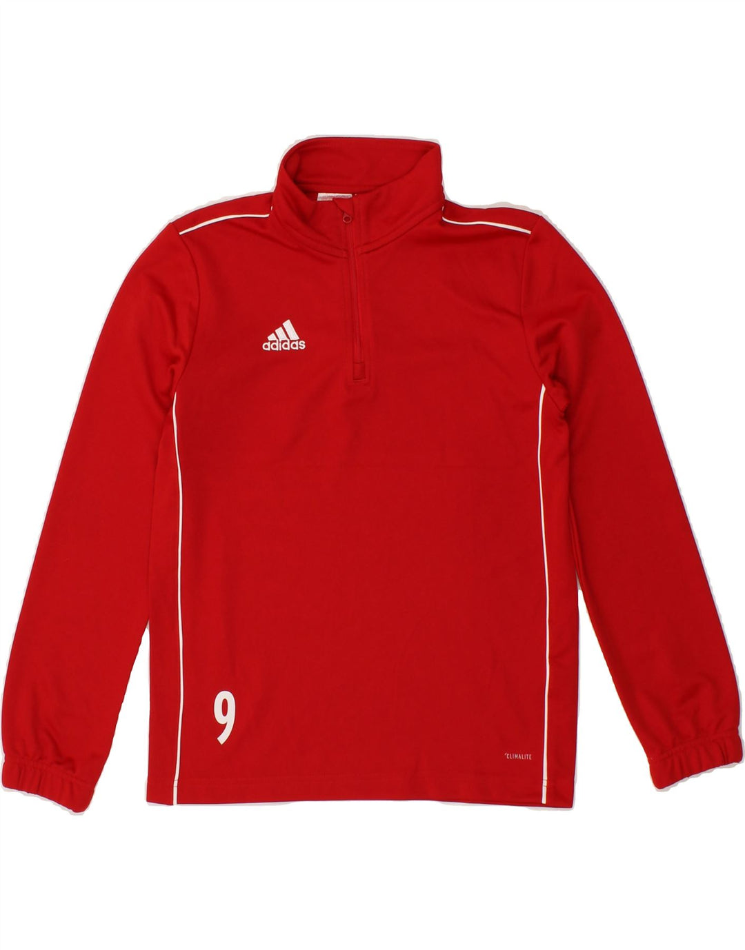 ADIDAS Boys Climalite Zip Neck Pullover Tracksuit Top 11-12 Years Red Vintage Adidas and Second-Hand Adidas from Messina Hembry 