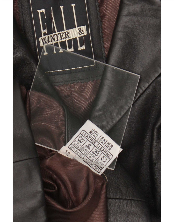 Giacca blazer in pelle vintage da uomo a 3 bottoni IT 52 XL nera