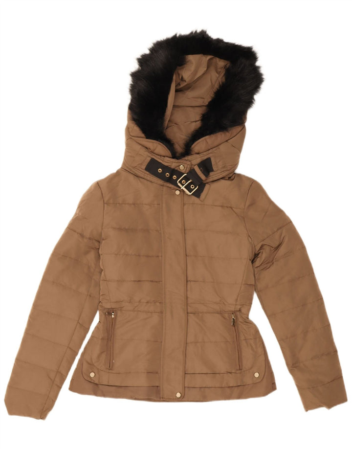 Giacca imbottita con cappuccio da donna Zara UK 10 piccola marrone