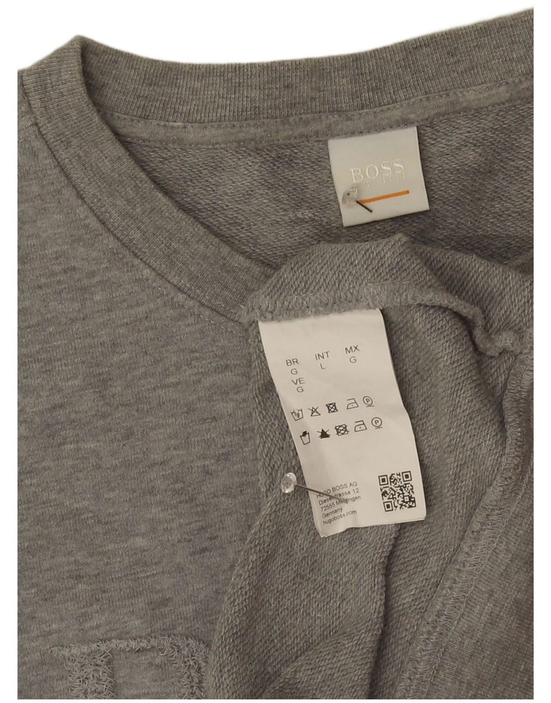 Felpa grafica da donna Hugo Boss maglione UK 16 grande cotone grigio