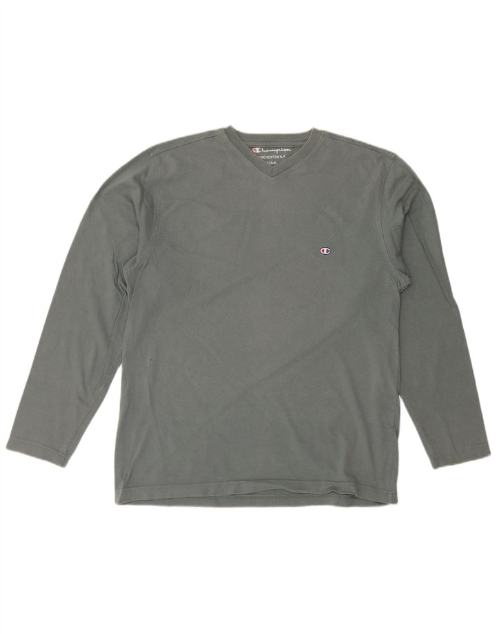 Champion Top da uomo a maniche lunghe in cotone grigio grande