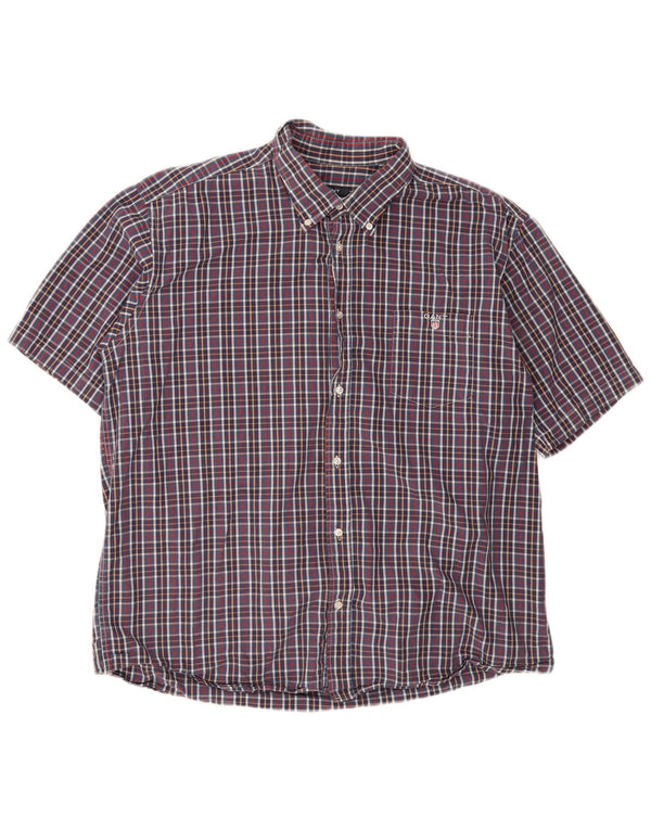 Gant Camicia da uomo a maniche corte vestibilità regolare 3XL Blu a quadri