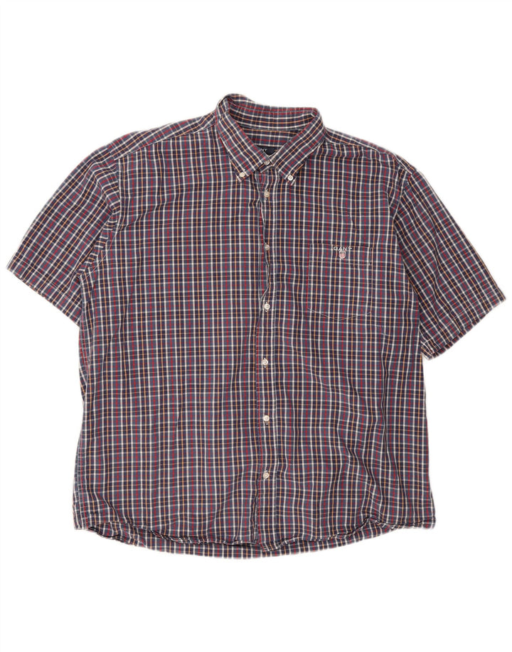 Gant Camicia da uomo a maniche corte vestibilità regolare 3XL Blu a quadri