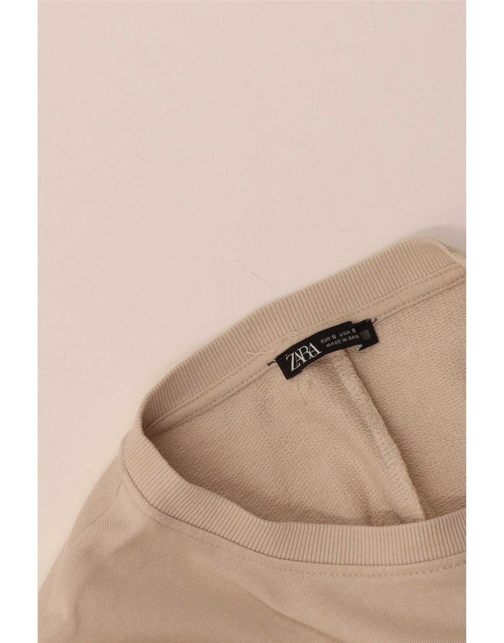Felpa Zara da donna con maniche a 3/4, taglia UK 10, piccola, beige