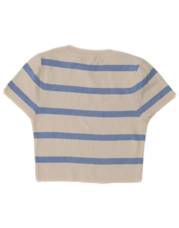 Maglione corto girocollo da donna Zara UK 12 a righe bianche medie