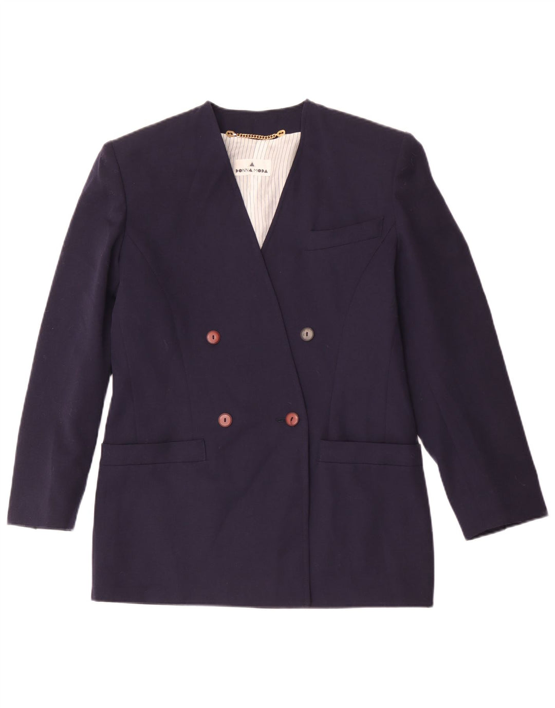 Giacca blazer doppiopetto vintage da donna IT 42 blu navy medio