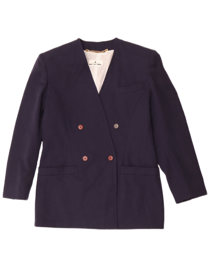 Giacca blazer doppiopetto vintage da donna IT 42 blu navy medio