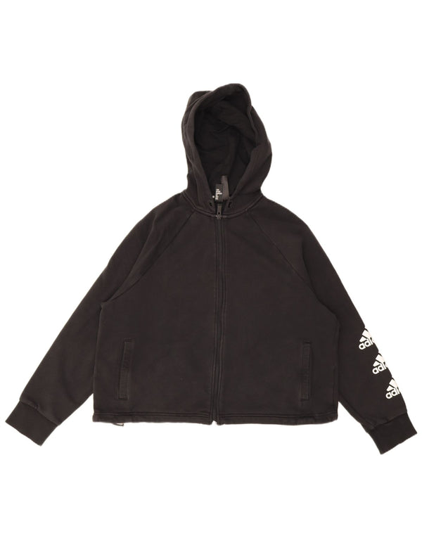 Felpa con cappuccio e zip grafica Adidas da donna UK 16/18 grande cotone nero