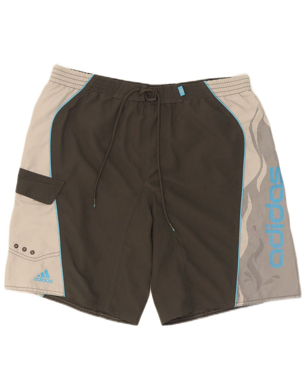 Pantaloncini da bagno grafici da uomo Adidas Large in poliestere color block grigio