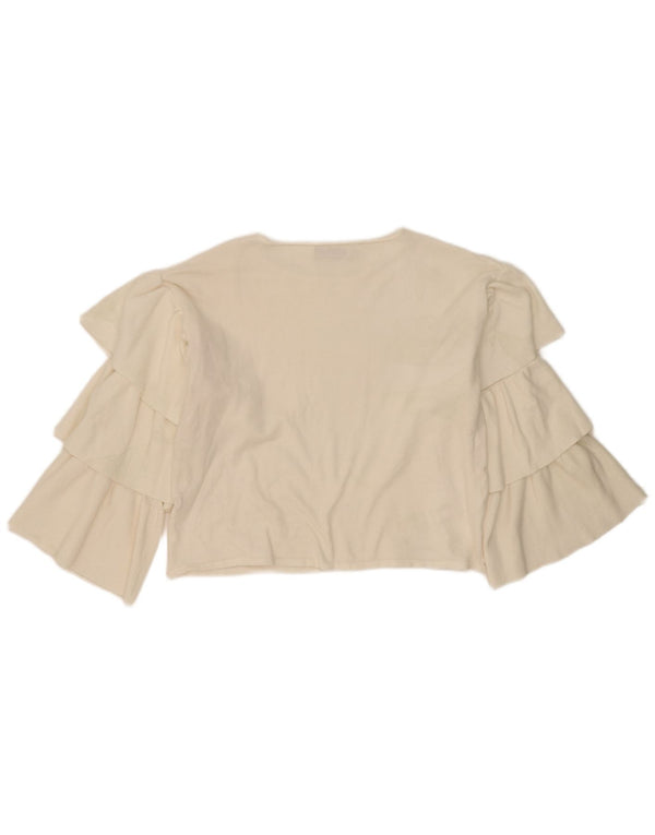 Maglione da donna Zara oversize con scollo a barchetta con volant UK 10 piccolo bianco sporco