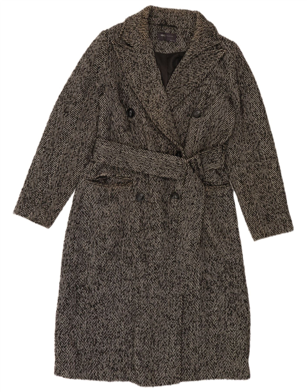 Cappotto doppiopetto da donna Marks & Spencer UK 10 piccolo grigio a spina di pesce
