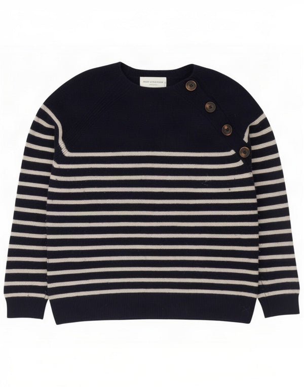 J. Crew Maglione girocollo da donna UK 14 Lana a righe blu navy medio