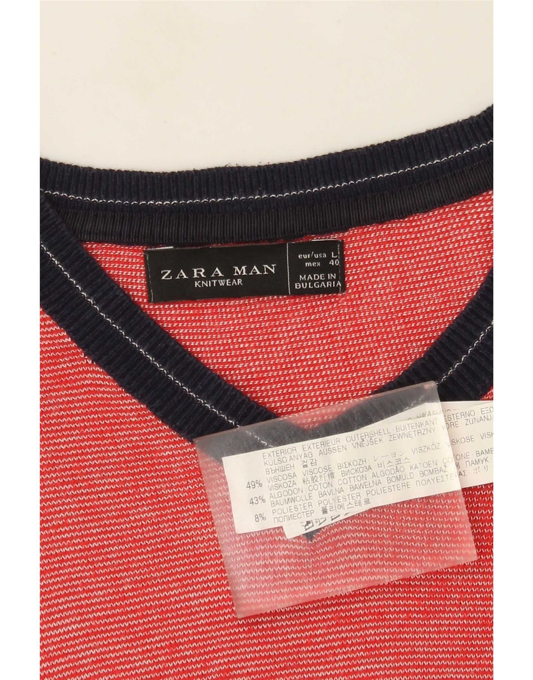 Maglione Zara da uomo con scollo a V grande rosso in viscosa color block