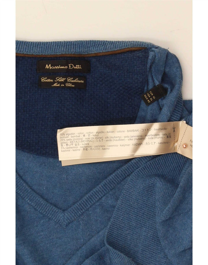 Massimo Dutti Maglione da uomo con scollo a V XL in cotone blu