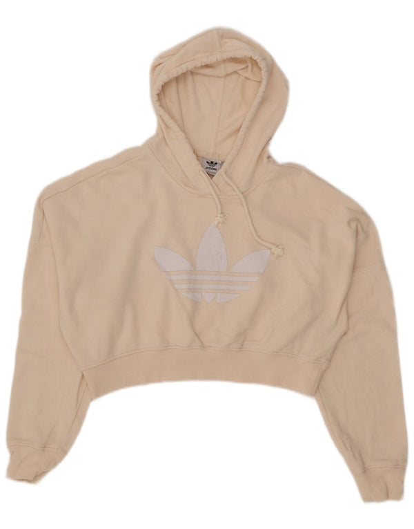 Felpa con cappuccio oversize con grafica corta Adidas da donna UK 4 XS Cotone beige