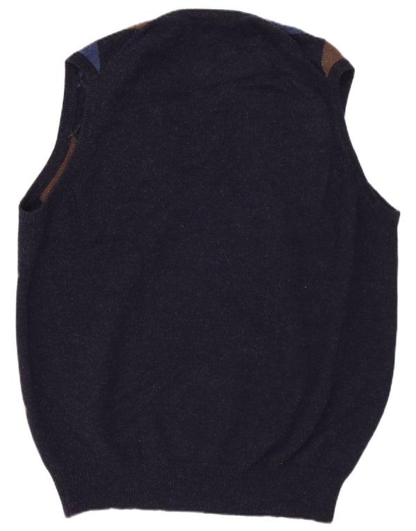 WILLIAM LOCKIE Canottiera da uomo IT 52 Large Blu Navy in lana d'agnello