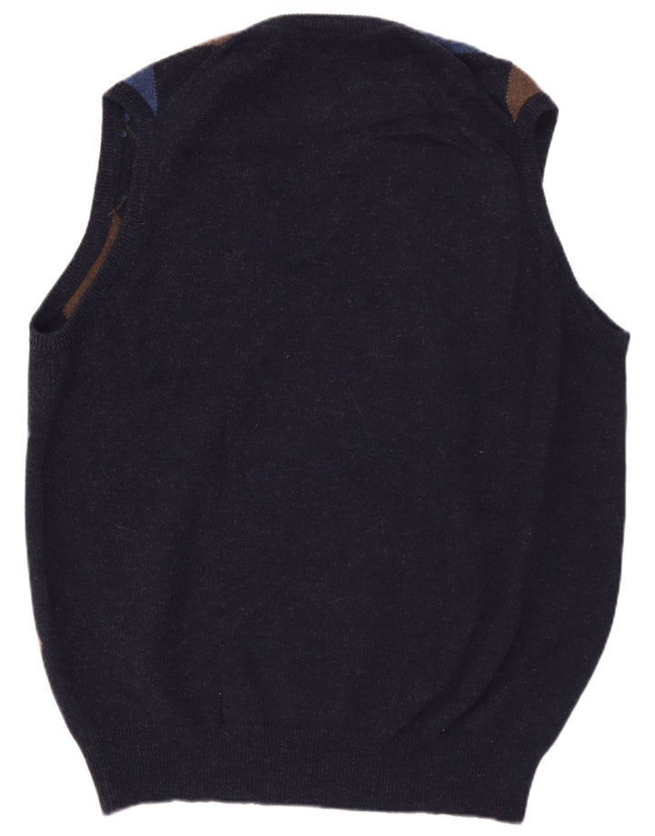 WILLIAM LOCKIE Canottiera da uomo IT 52 Large Blu Navy in lana d'agnello