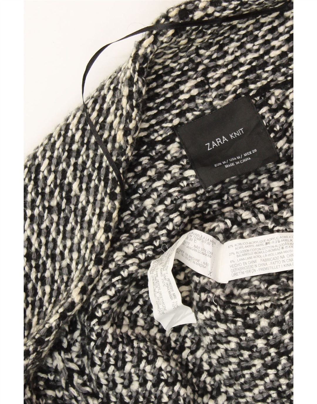 Maglione cardigan aperto oversize da donna ZARA UK 14 medio nero screziato