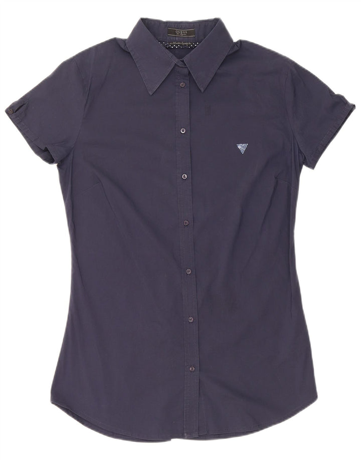 Camicia a maniche corte da donna Guess UK 8 Small in cotone blu navy