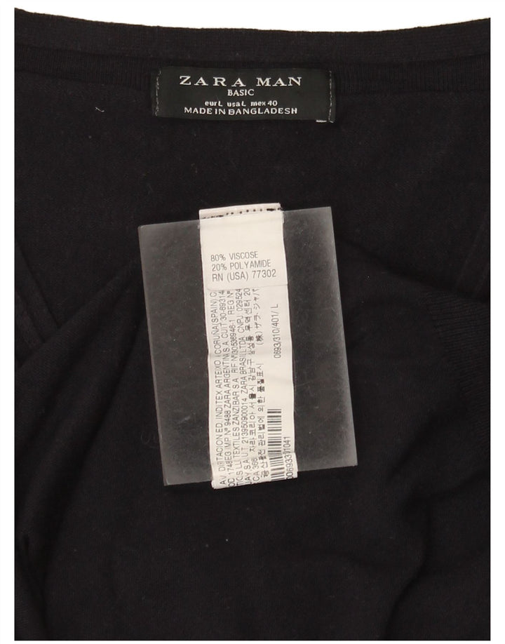 Maglione Zara da uomo basic a maniche corte con scollo a V grande in viscosa blu navy