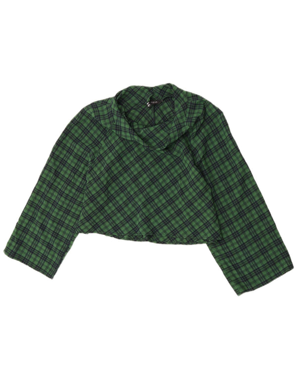 Camicetta oversize corta da donna Zara con maniche a 3/4, taglia UK 10, piccolo motivo a quadri verdi