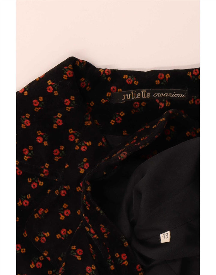 Giacca vintage da donna in velluto a 3 bottoni IT 48 XL nera floreale