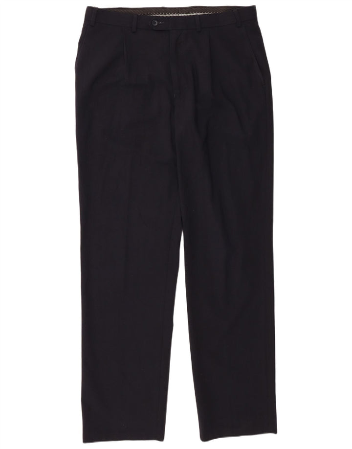 Pantaloni da abito con pegging da uomo Marks & Spencer W36 L33 poliestere blu navy