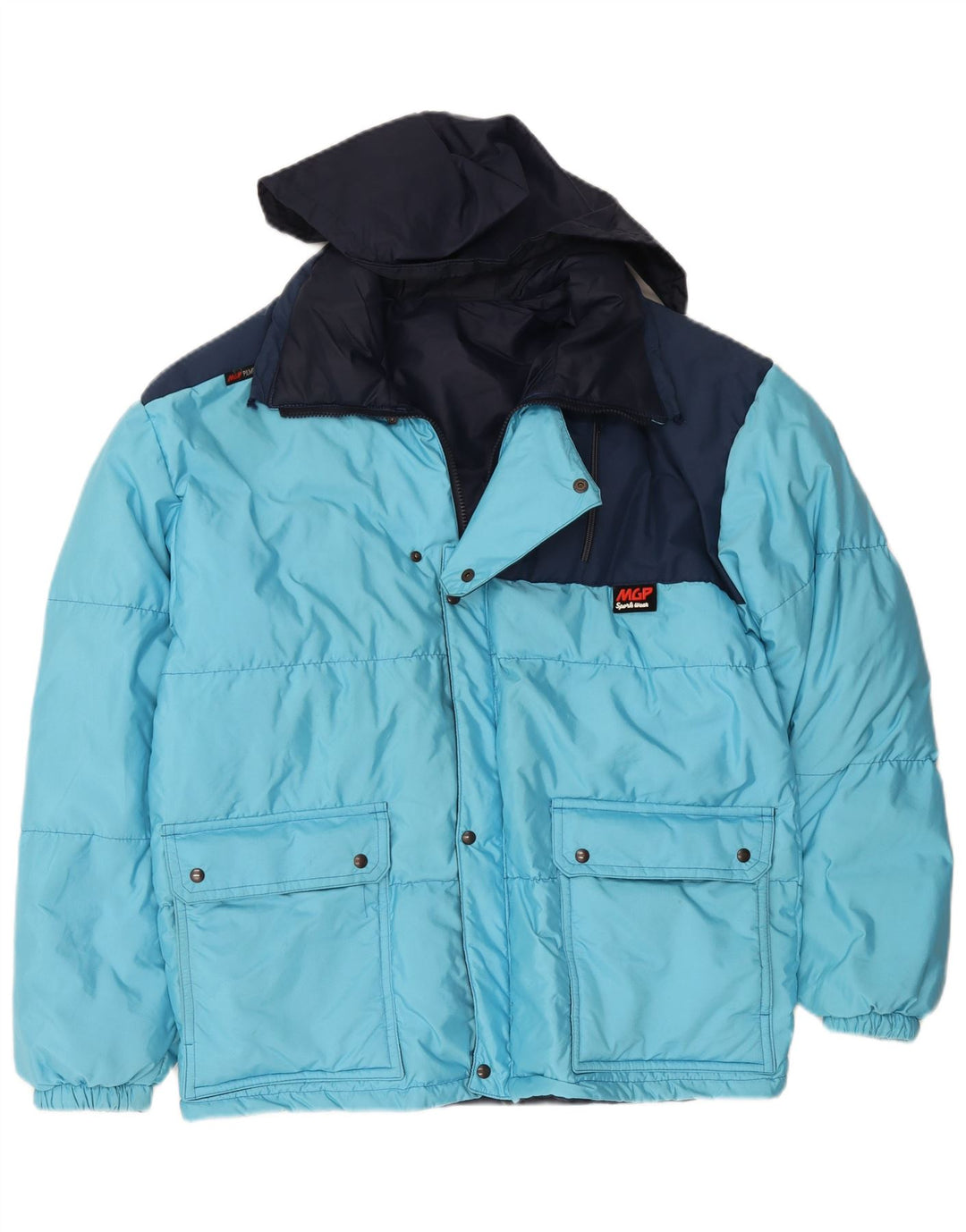 Giacca imbottita con cappuccio vintage da uomo IT 48 Poliammide color block blu medio