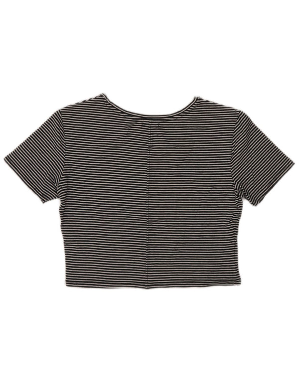 T-shirt corta da donna Zara Top UK 14 grande cotone a righe nere