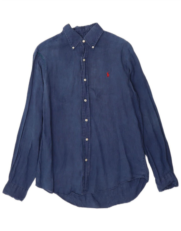 Camicia da uomo Ralph Lauren piccola in lino blu navy