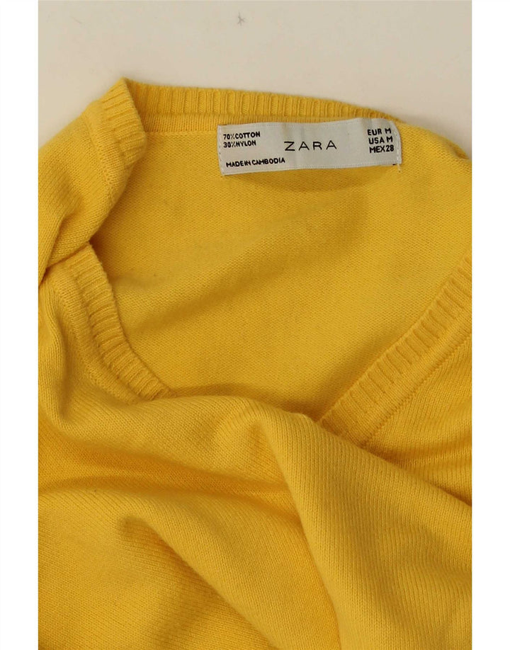 Maglione corto con scollo a V da donna Zara UK 12 Giallo medio