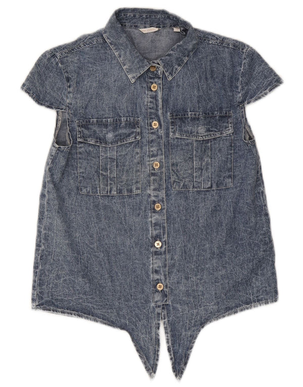 Guess Camicia in denim a maniche corte con grafica da donna UK 14 Cotone blu medio